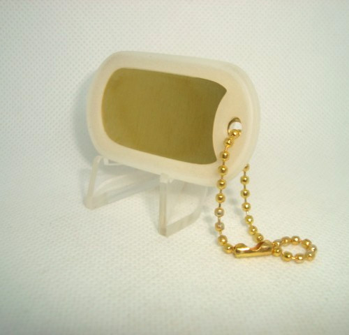 BRASS Military Style Dog Tag Yellow Brass 4.5″ in. Gold Chain + CLEAR Silencer