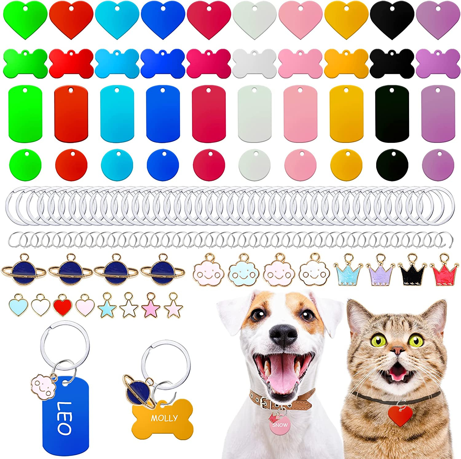 140pcs Pet ID Tag Set with 40pcs Colourful Blank Dog Tags Double Sided Aluminum