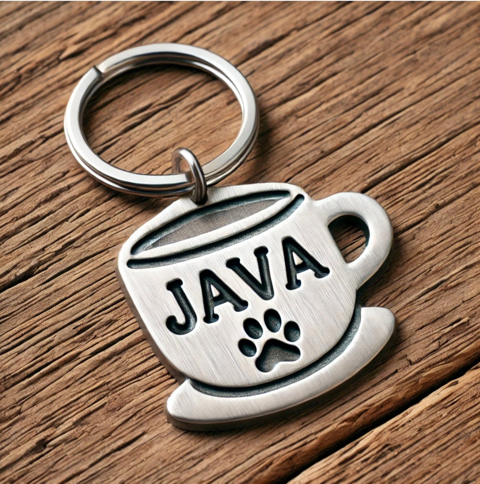 Personalized Pet ID Tag – Coffee Cup Shape Dog Tag, Custom Name Hand Stamped