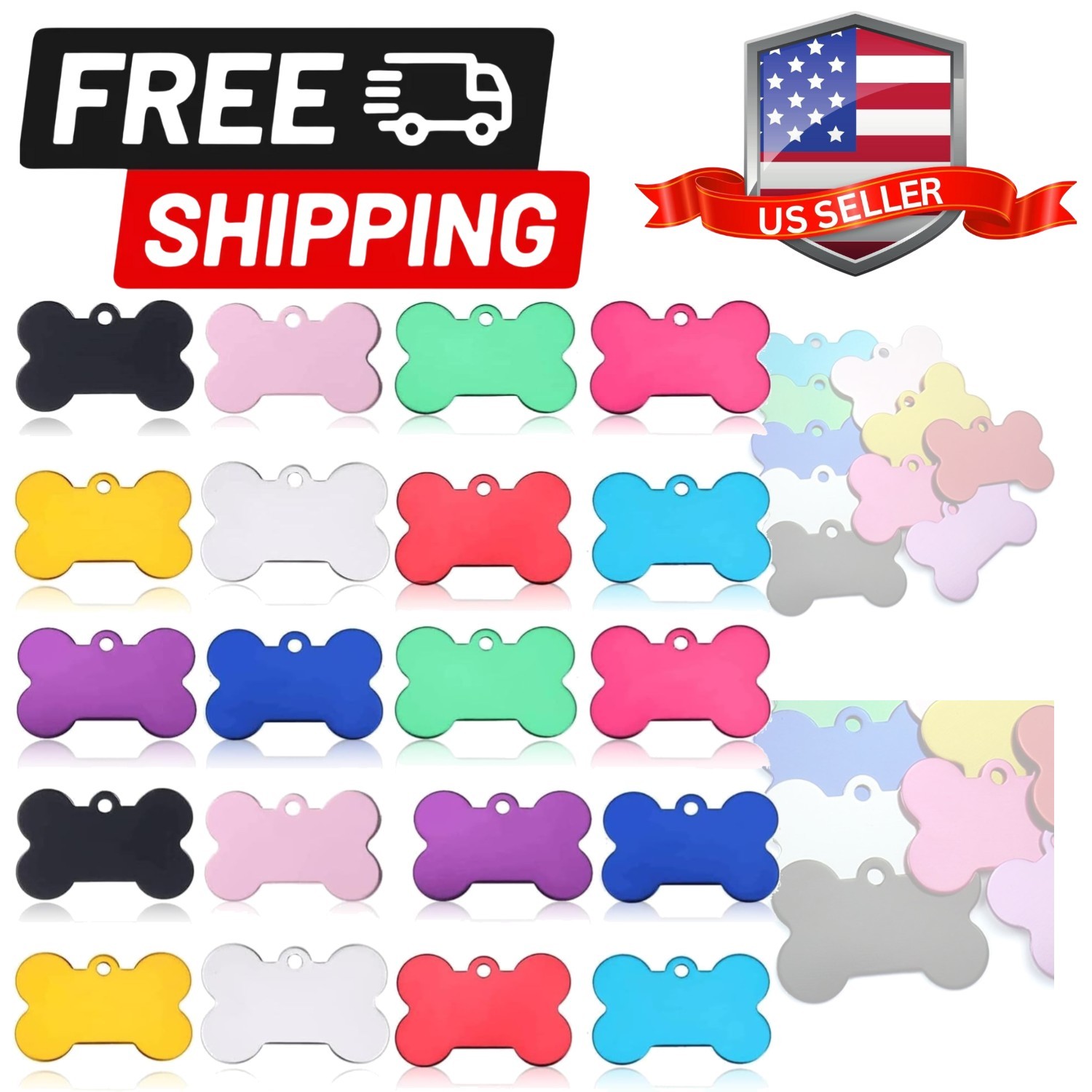20 Pcs 38MM Blank Bone Shape Pet ID ，Double Sided Blank Tag Dog Cat Pet Name …