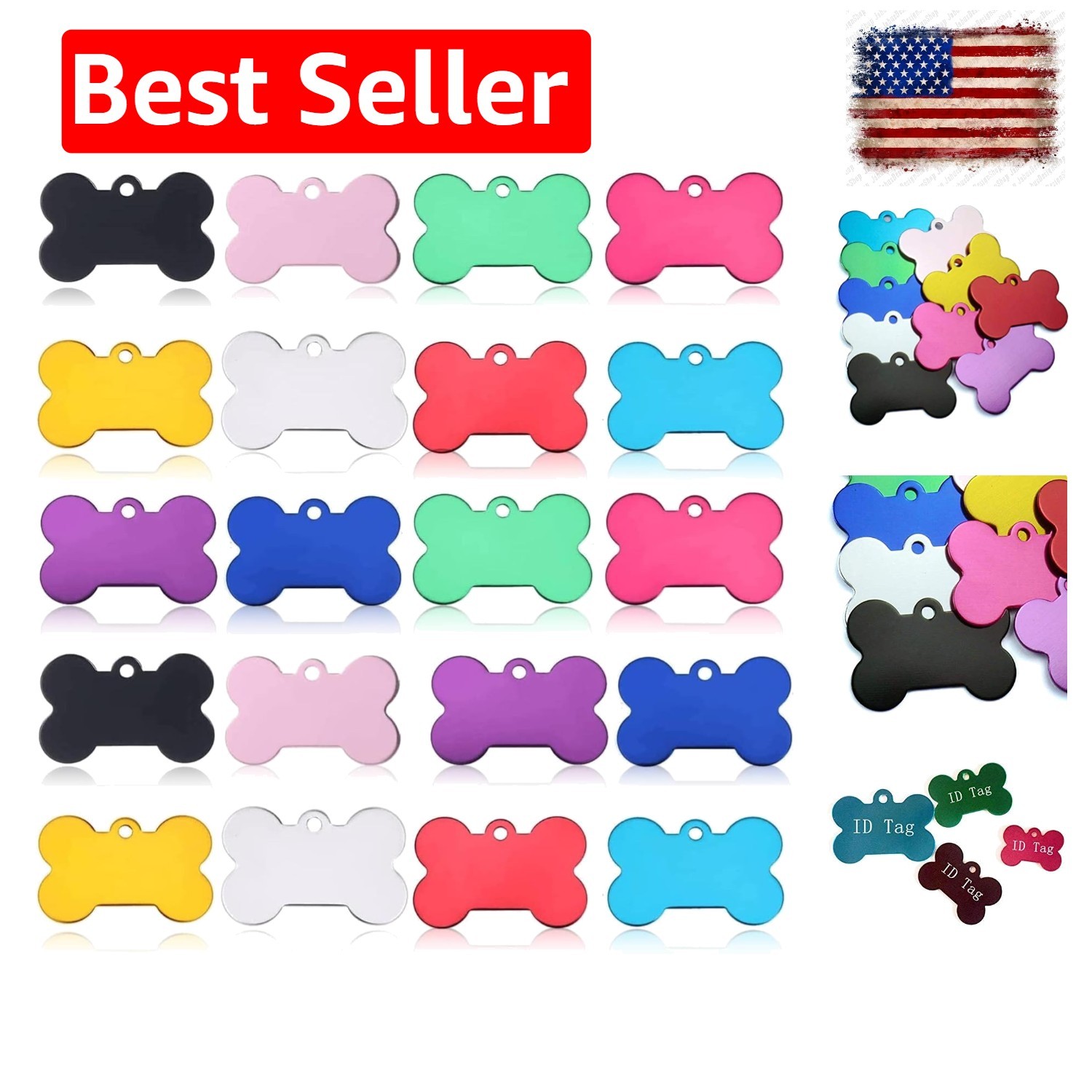 20 Pcs 38MM Blank Bone Shape Pet ID ，Double Sided Blank Tag Dog Cat Pet Name …