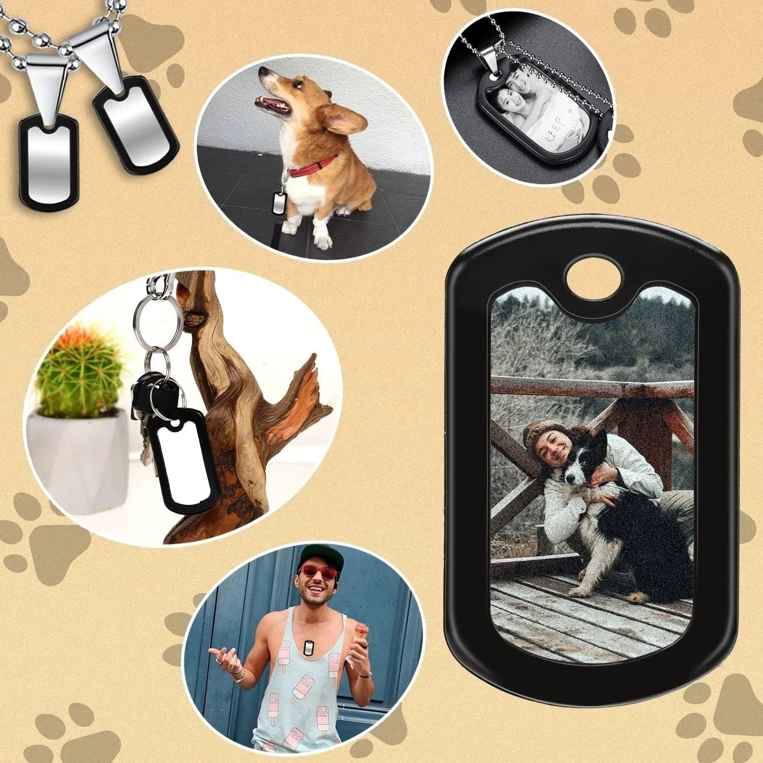 10 Pack Dog Tag Silencers, Engraved Dog Tag Silicone Case with 4 Chains Black…