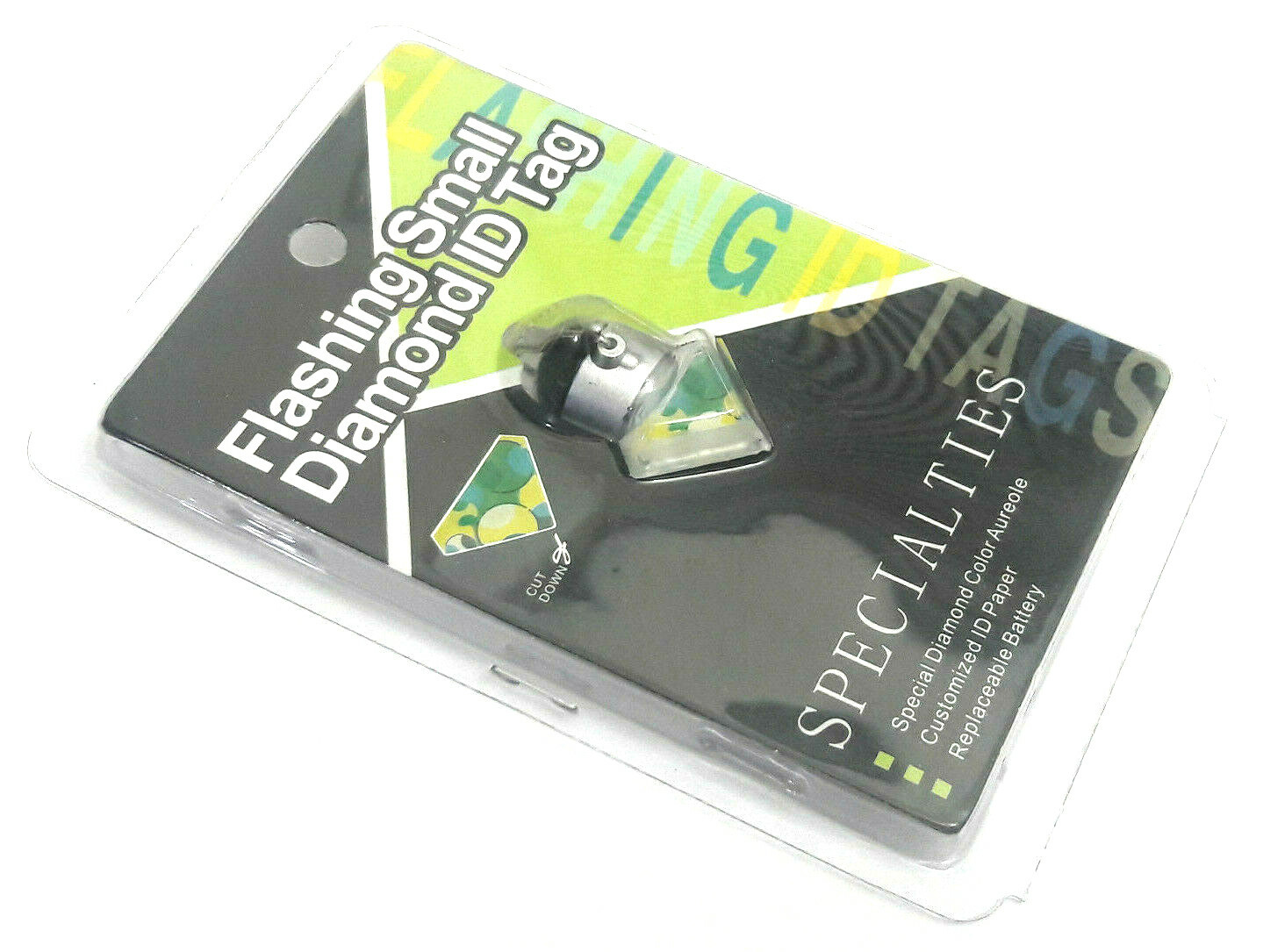 1 EACH NEW SPECIALTIES FLASHING SMALL DIAMOND PET ID SAFETY TAG DOG CAT LIGHT