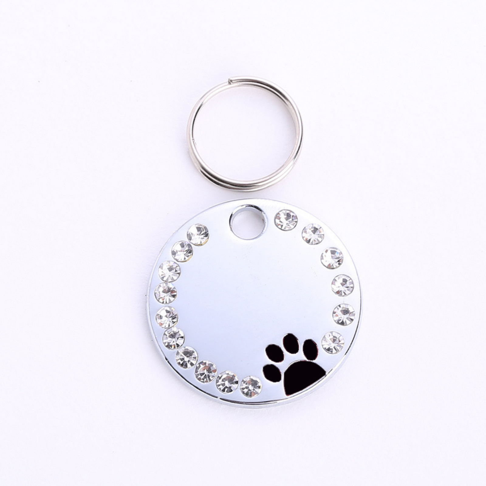 Personalized Dog ID Tag Custom Engraved Pet Name Tag Rhinestone Round Metal