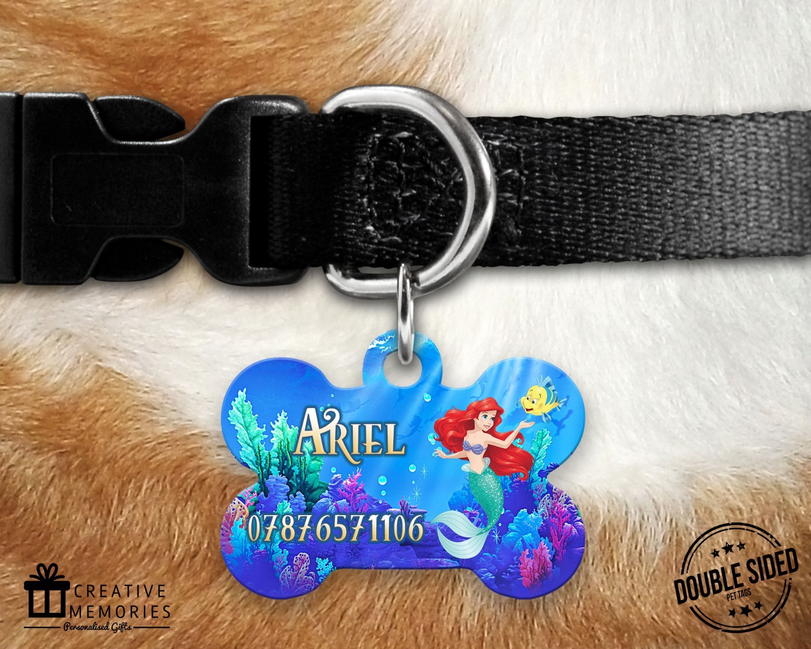 Personalised Pet ID Tag – ID Tag – Dog Tag – Dog Tags – Little Mermaid Theme