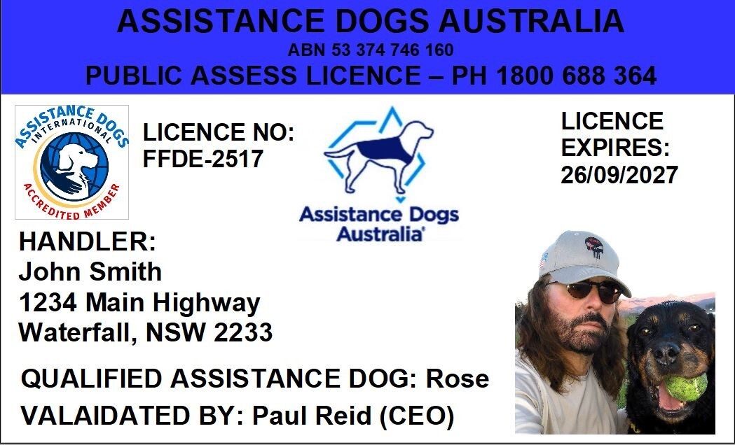 ASSISTANCE DOG AU – SERVICE CARD ID BADGE for Australia