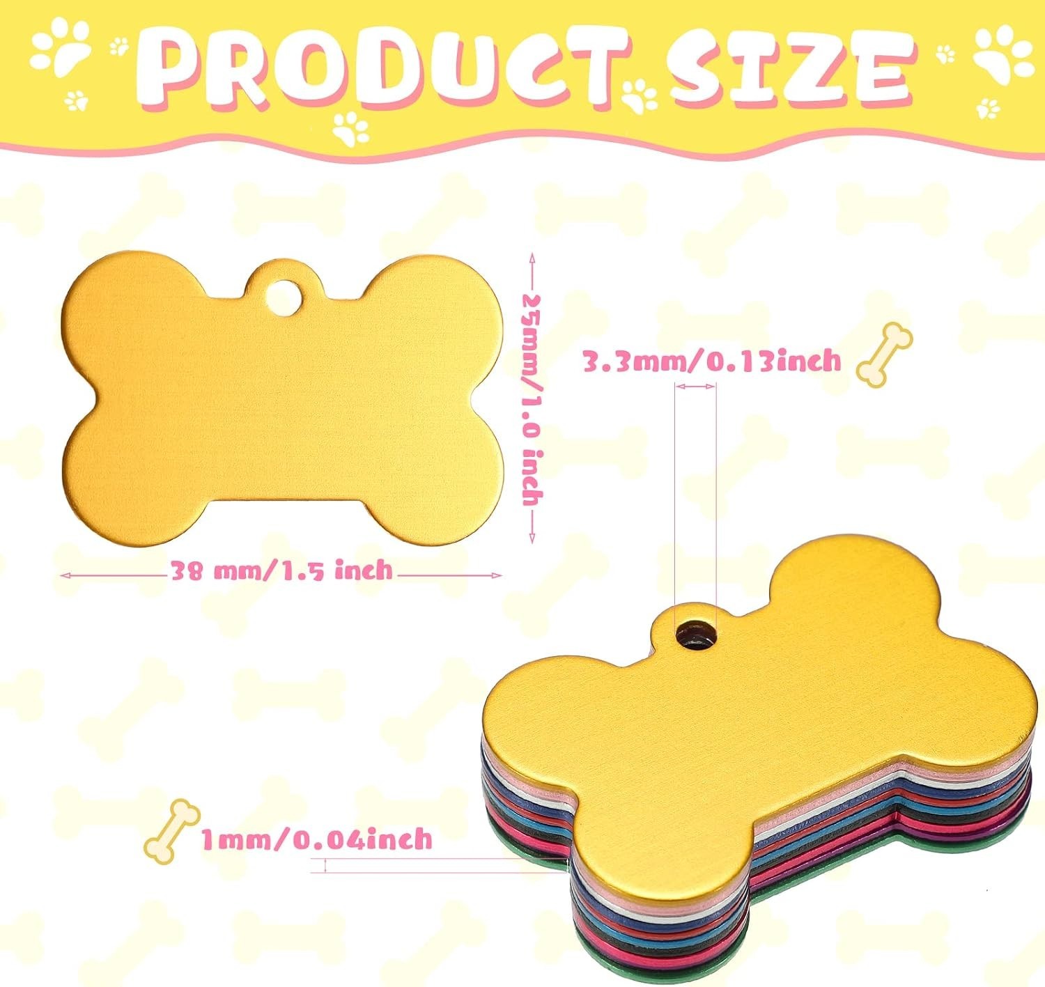 150 Pcs Blank Dog Pet Tags Bulk for Engraving 38mm Aluminum Bone Shape Name T…