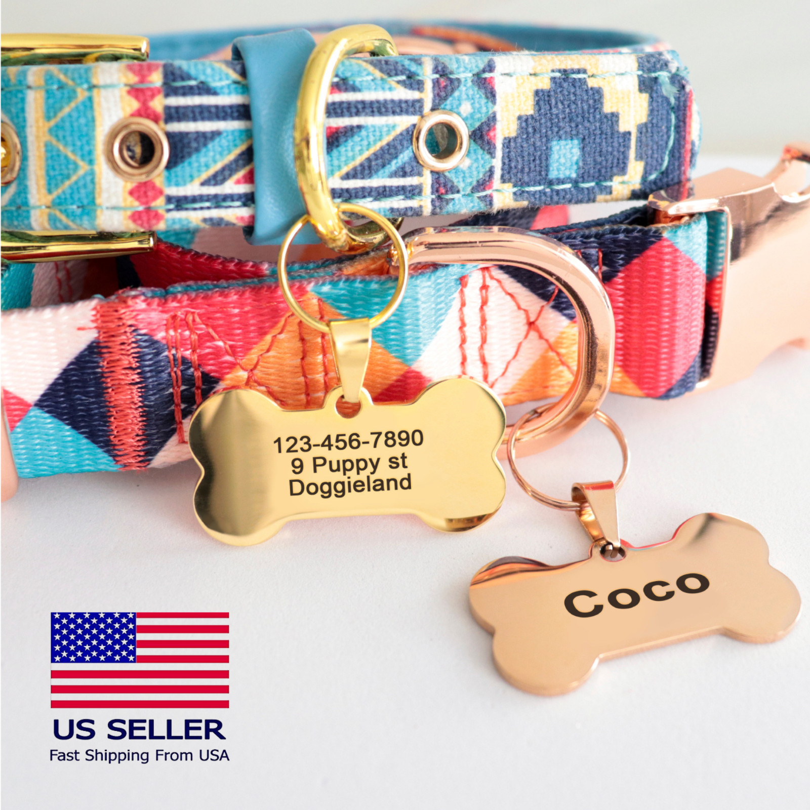 Personalized Stainless Steel Cute Shiny Bling Custom Bone Shape Pet Tag ID