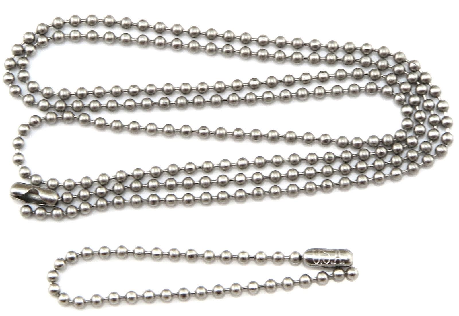 24″ & 4″ Inch Stainless Steel 2.4 mm Ball Chain Military Dog Tag Necklace Set