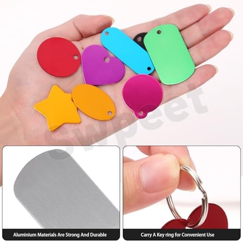 40Pcs 10 Colors 1.4″ x 1.2″ Round Aluminum Blank Tags with Key Ring OutCircle