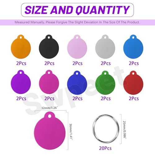 40Pcs 10 Colors 1.4″ x 1.2″ Round Aluminum Blank Tags with Key Ring OutCircle