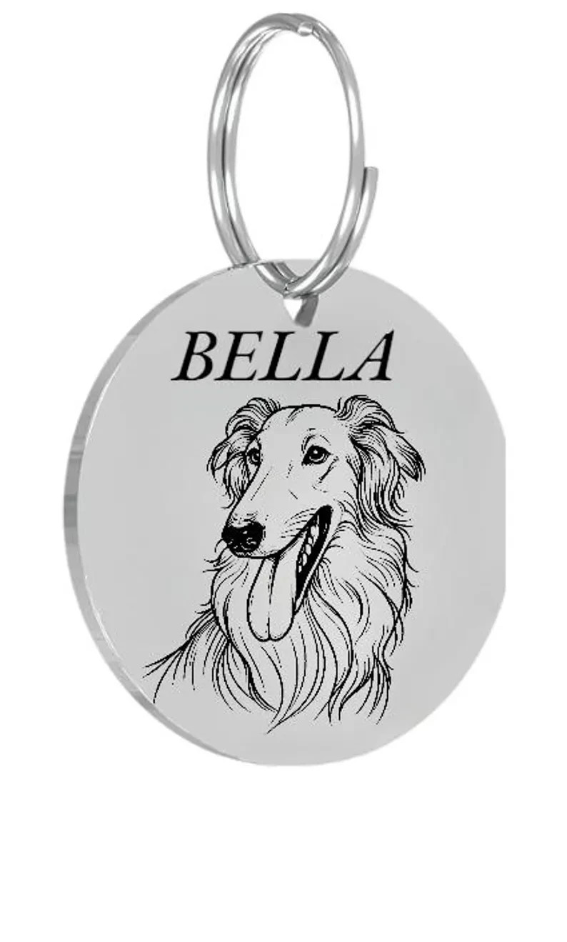 BORZOI DOG Pet ID Tags Dog Tags Personalized Front & Back Engraving…