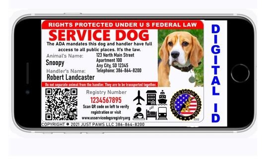 Holographic Service Dog ID w/QR Code & ID Holder Plus Digital Copy-Landscape