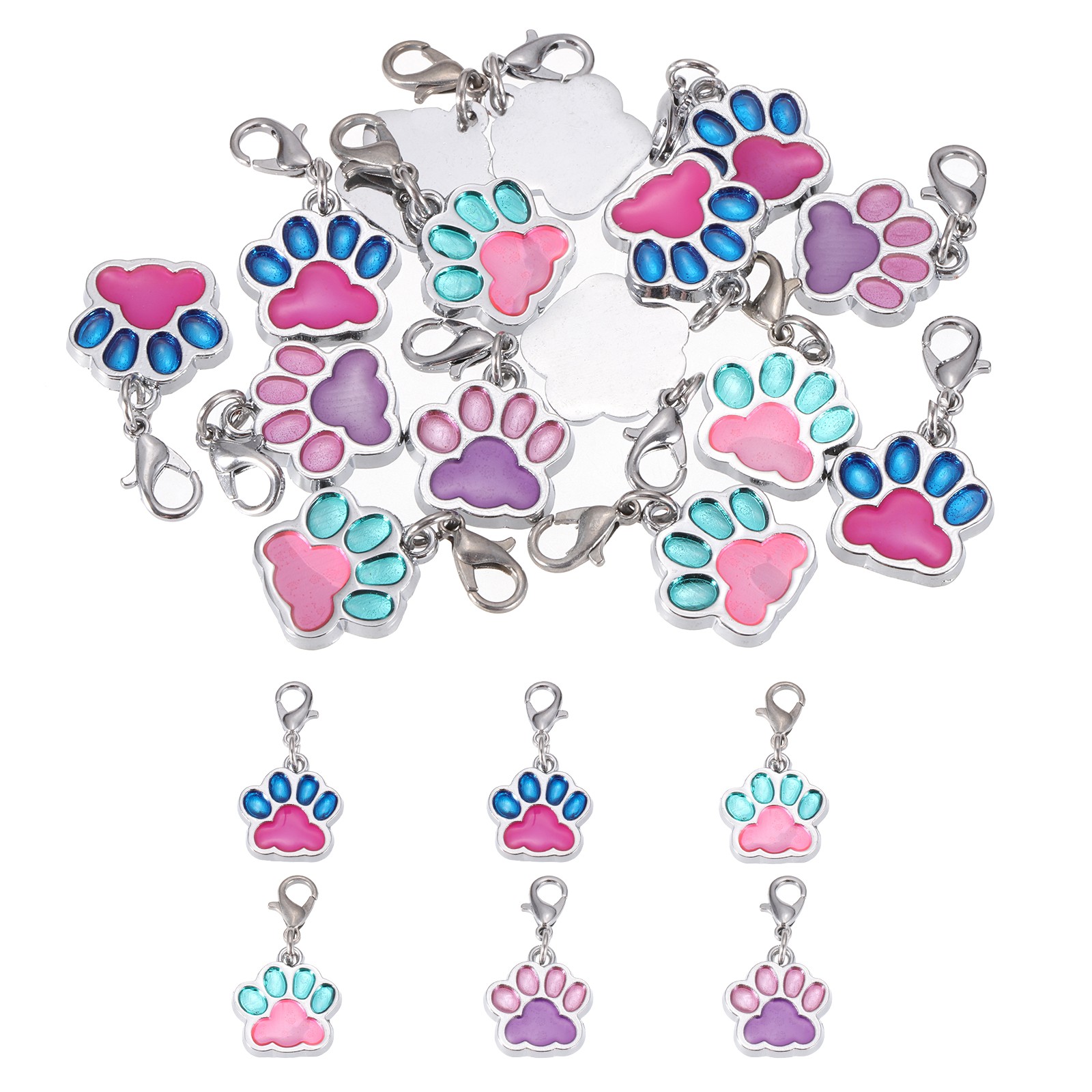 Enamel Paw Print Charm, 15Pcs Alloy Enamel Pendants, Multi-colored