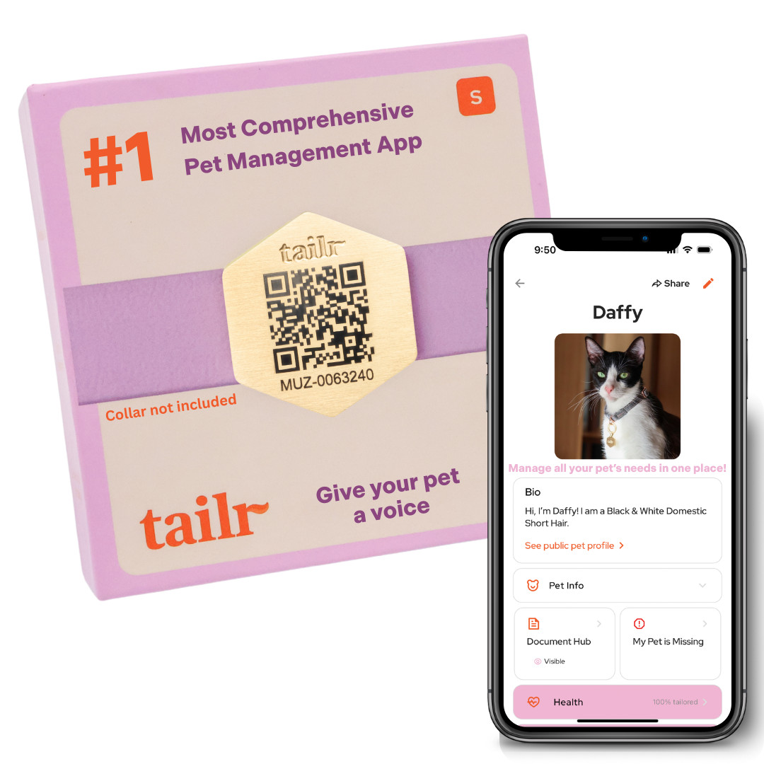 Tailr Slide On QR Code Dog Tag Silent Pet ID Tag with App No Jingle All Sizes