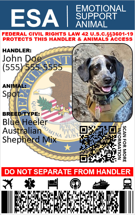 HOLOGRAPHIC EMOTIONAL SUPPORT ANIMAL ID ESA 1 SIDE ONLY