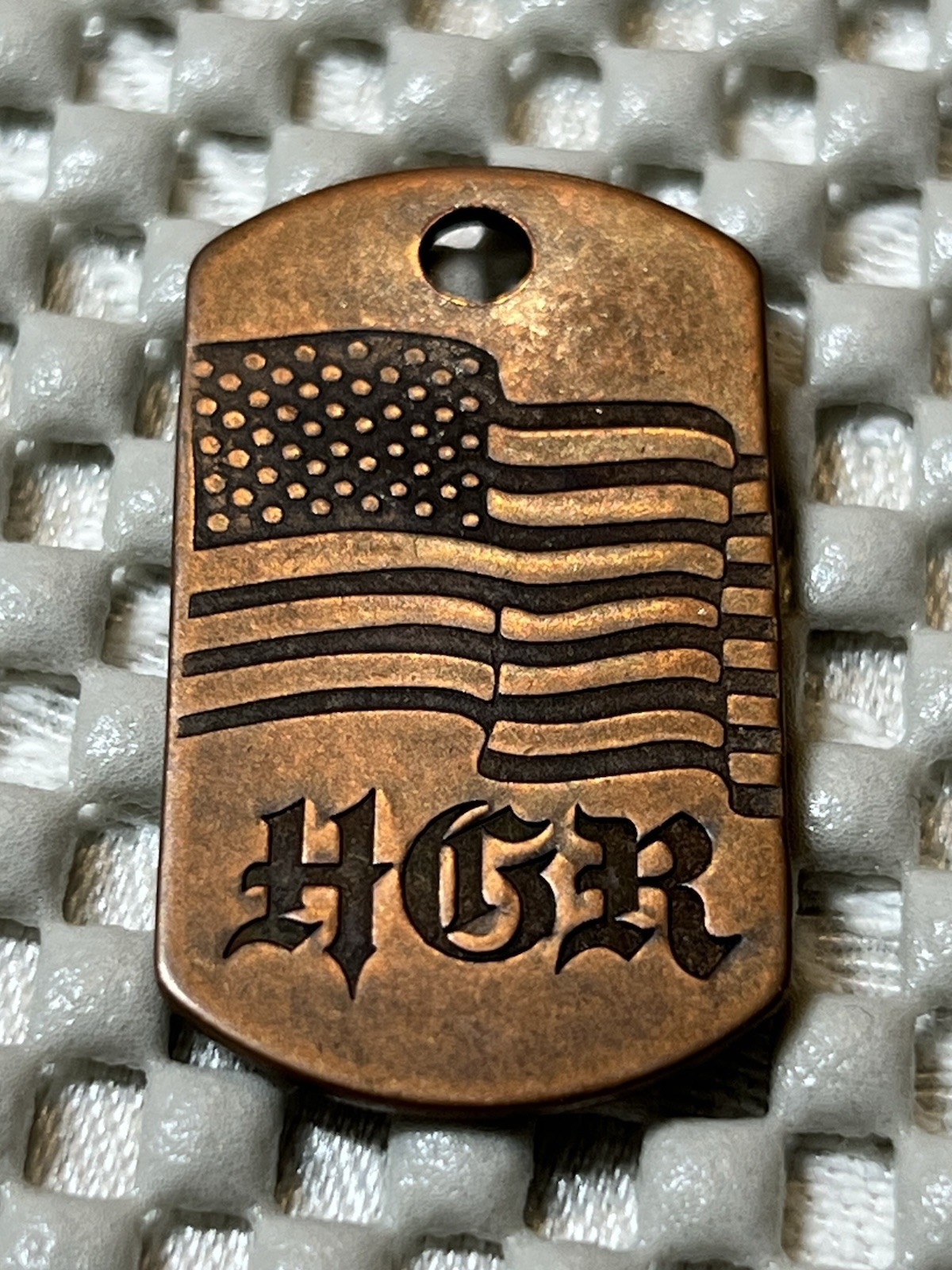 Steel Flame Rare American Flag/HGR Copper Dog Tag by Derrick Obatake RARE!