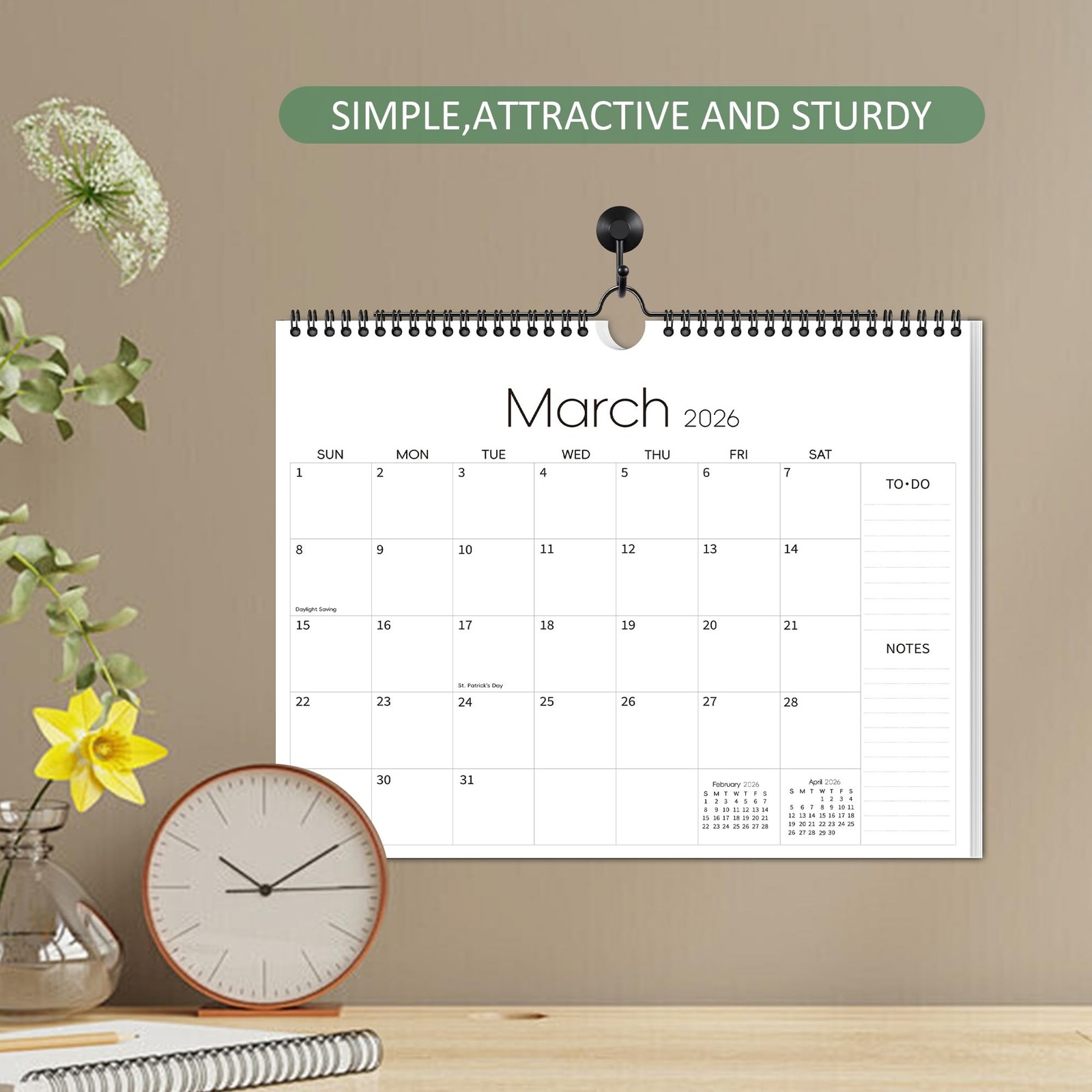 Aesthetic Wall Calendar 2026-2027, 18 Monthly Horizontal Hanging Calendar fro…