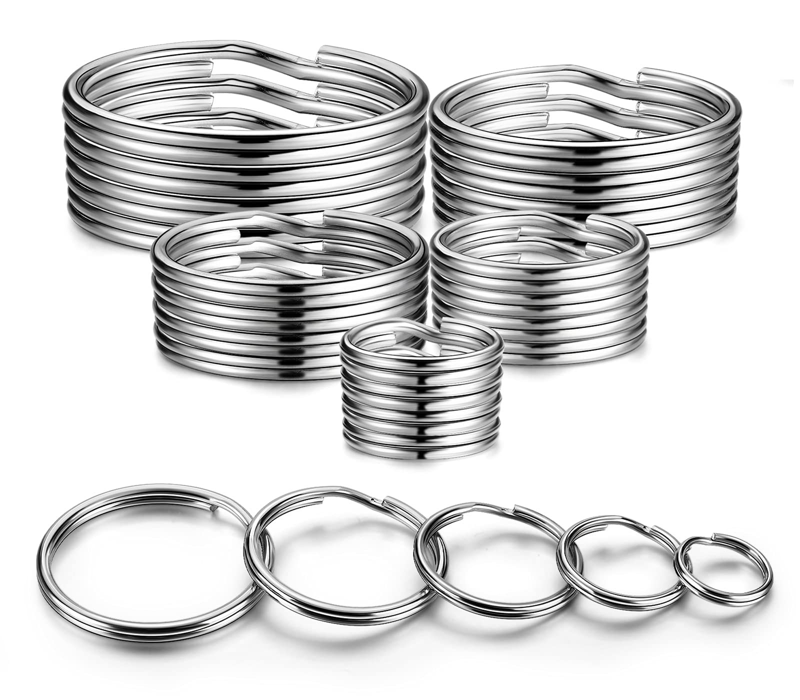 Split Key Ring Circle Assorted, Metal Keyring Durable in 5 Sizes