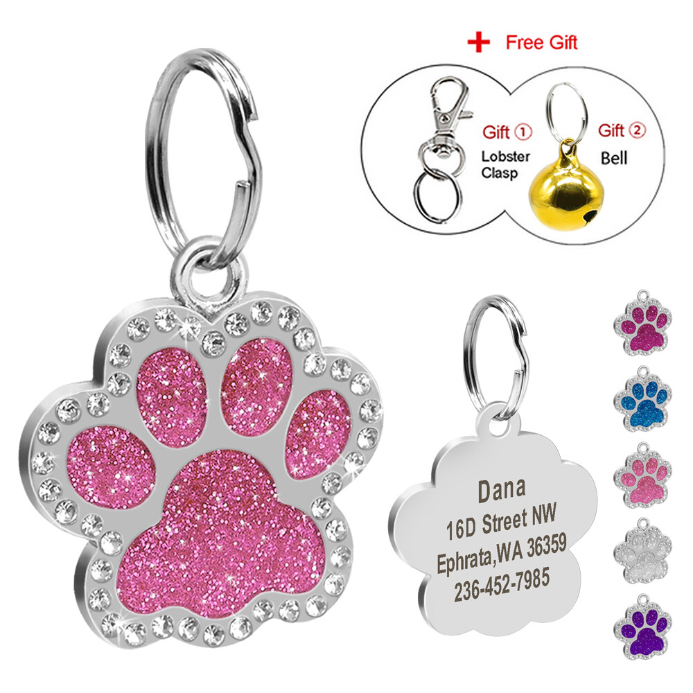 Glitter Paw Personalized Dog Tag Small Dogs Puppy Kitten ID Name Engraved Tags