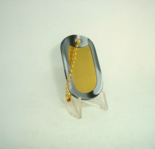 BRASS Military Style Dog Tag Yellow Brass 4.5″ in. Gold Chain + CAMO Silencer