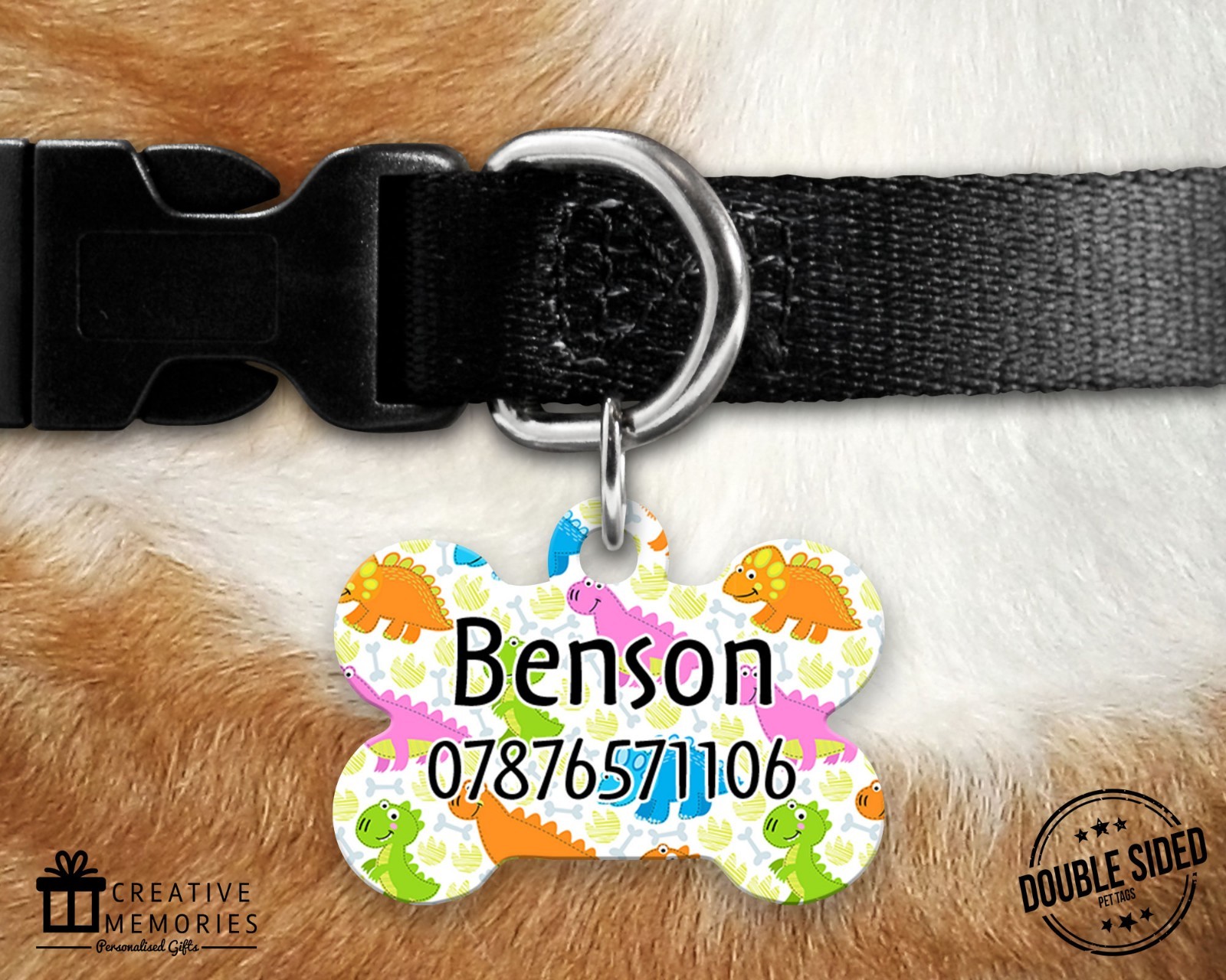 Personalised Pet ID Tag – ID Tag – Dog Tag – Dog Tags – Cartoon Dinosaurs Design
