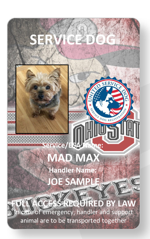 OHIO STATE Service Dog/Emotional support/Therapy Dog ID card