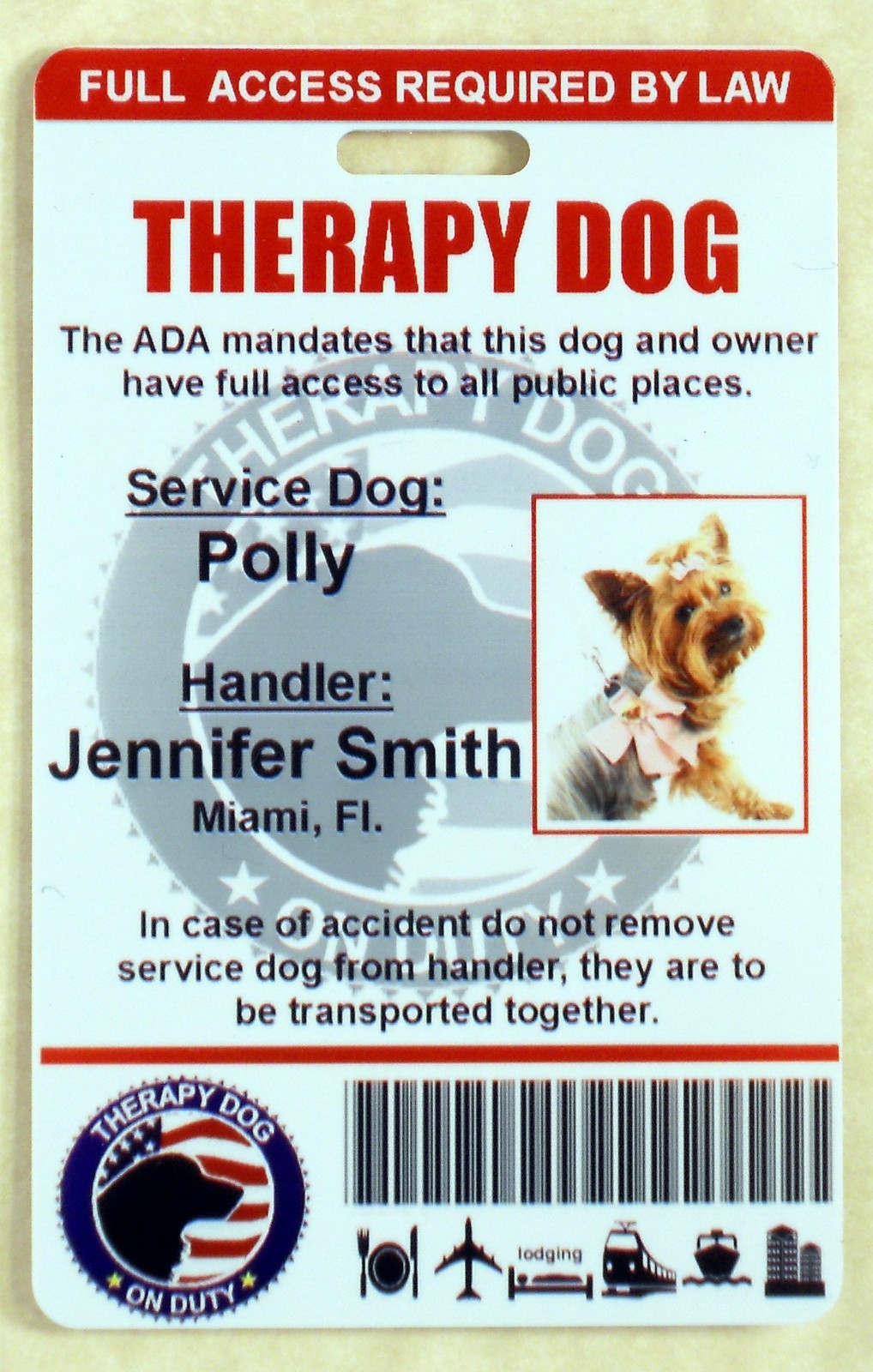 THERAPY SUPPORT DOG ID CARD SERVICE DOG ID BADGE ESA ADA RATED 0THERP