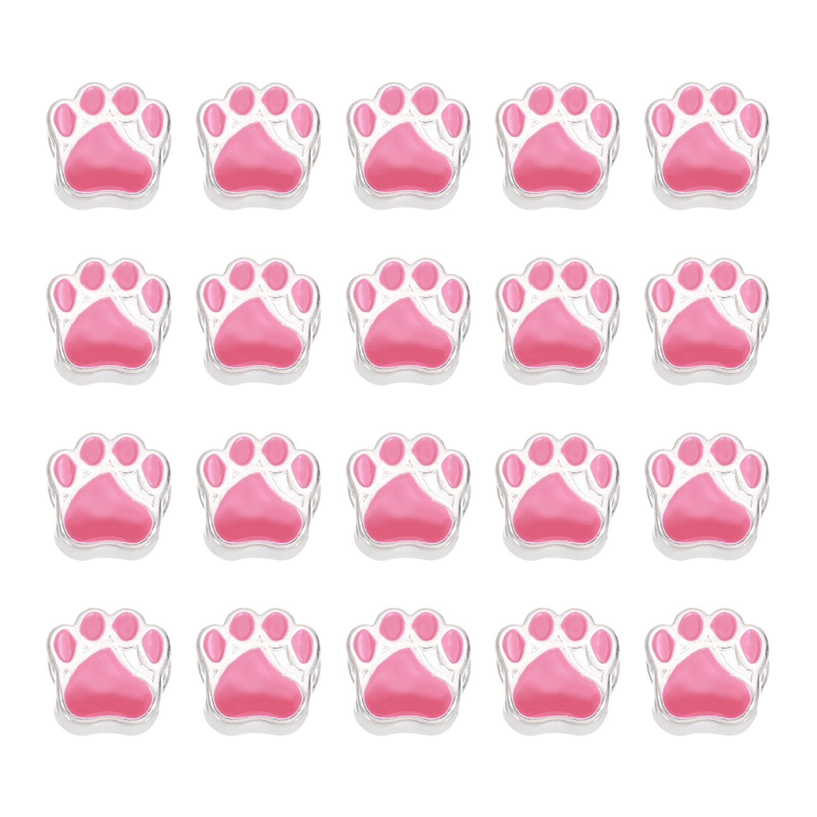 Enamel Paw Print Charms, Alloy Dog Cat Paw Large Hole Beads, 20Pcs(Rose Red)