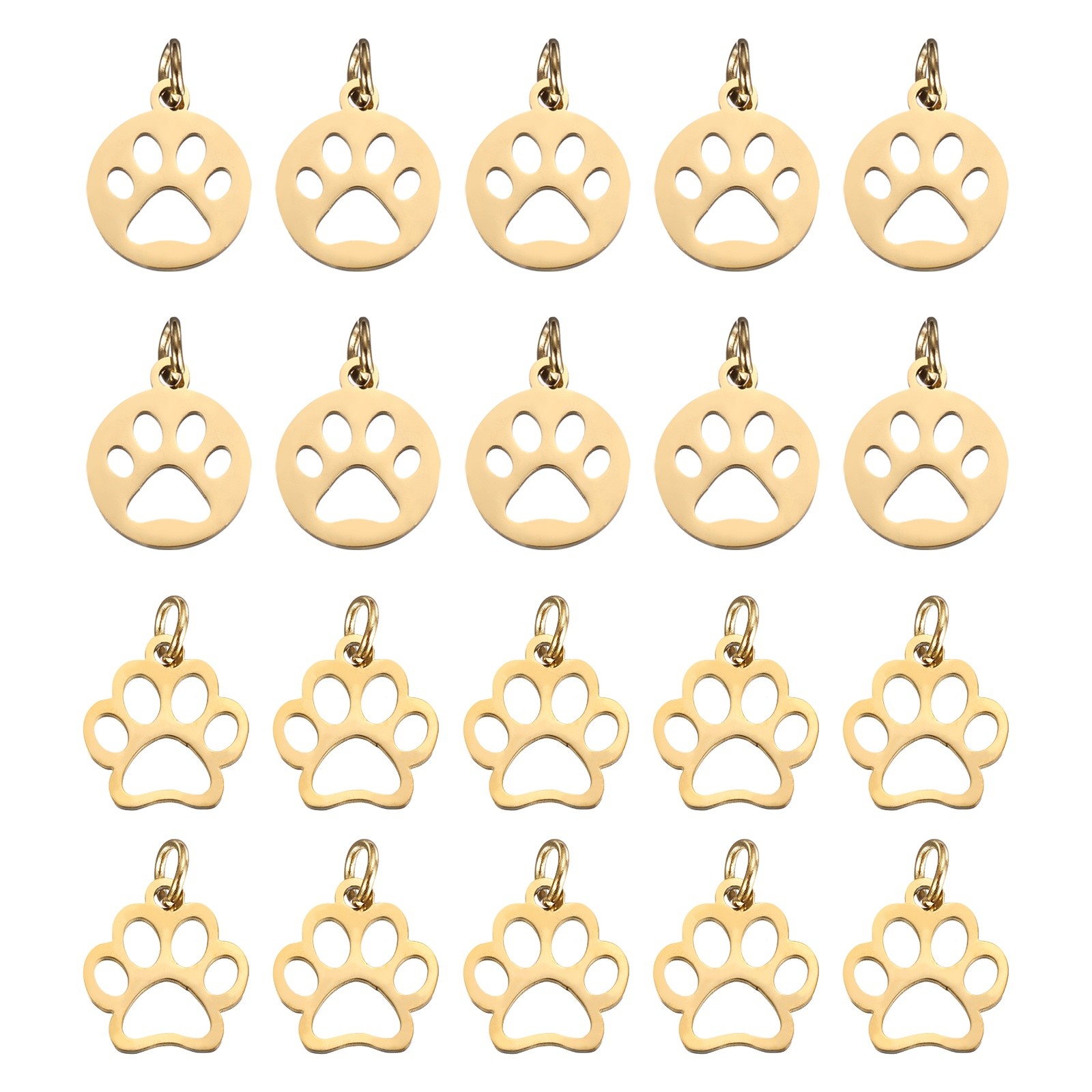 Dog Paw Print Charms Set 3mm, 20 Pcs Cat Dog Paw Pendant, Gold