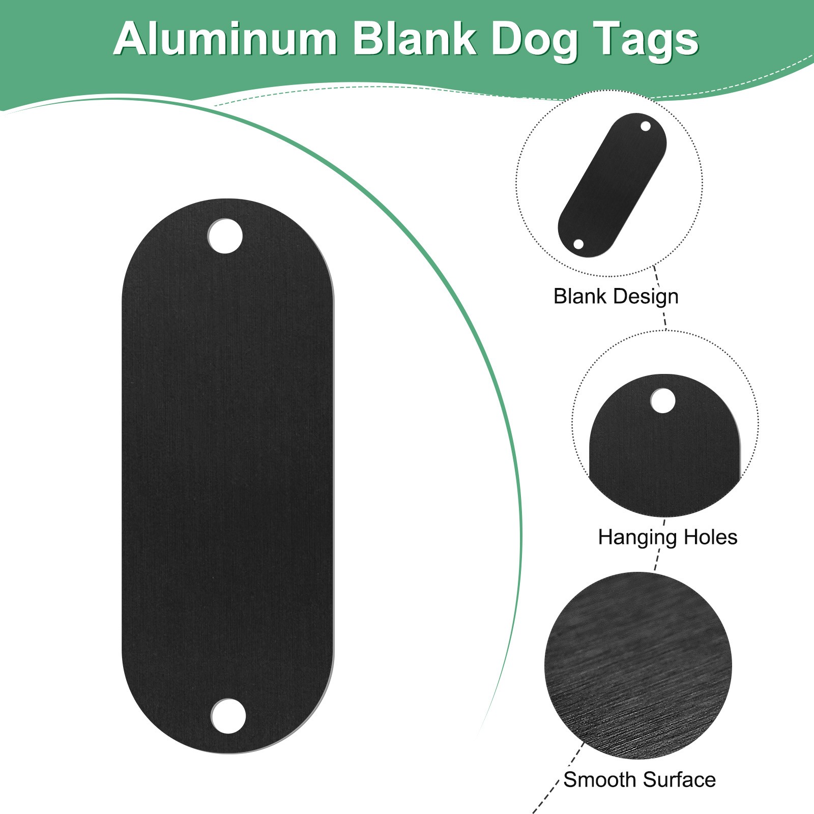 25-Pack 2″ x 0.75″ x 0.04″( L x W x T ) Blank Dog Tags [Black, 2 Holes]