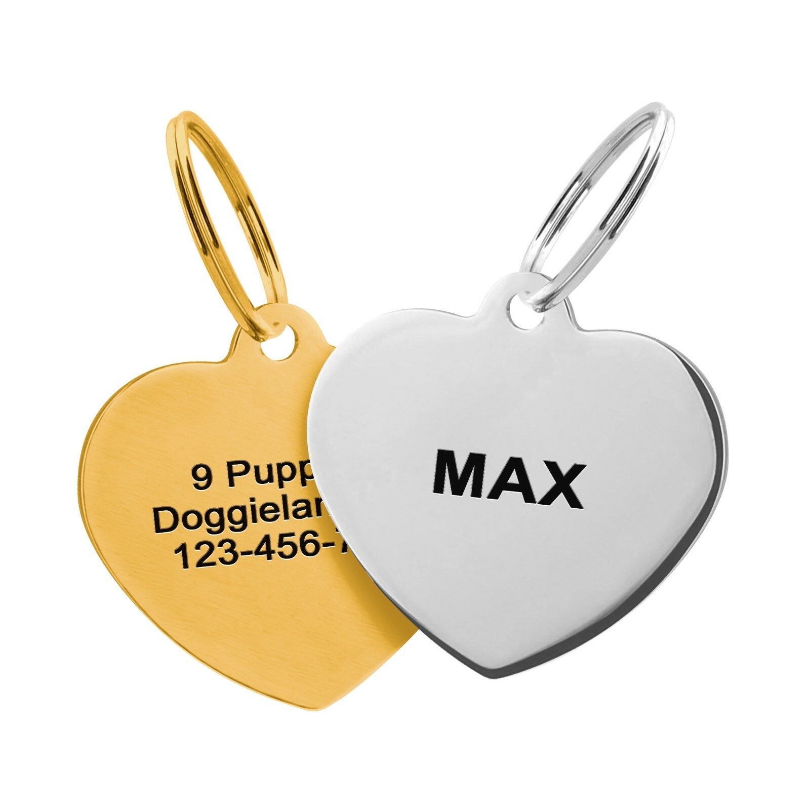 Custom Heart Shape Pet Tag ID Personalized Stainless Steel Cute Shiny Bling