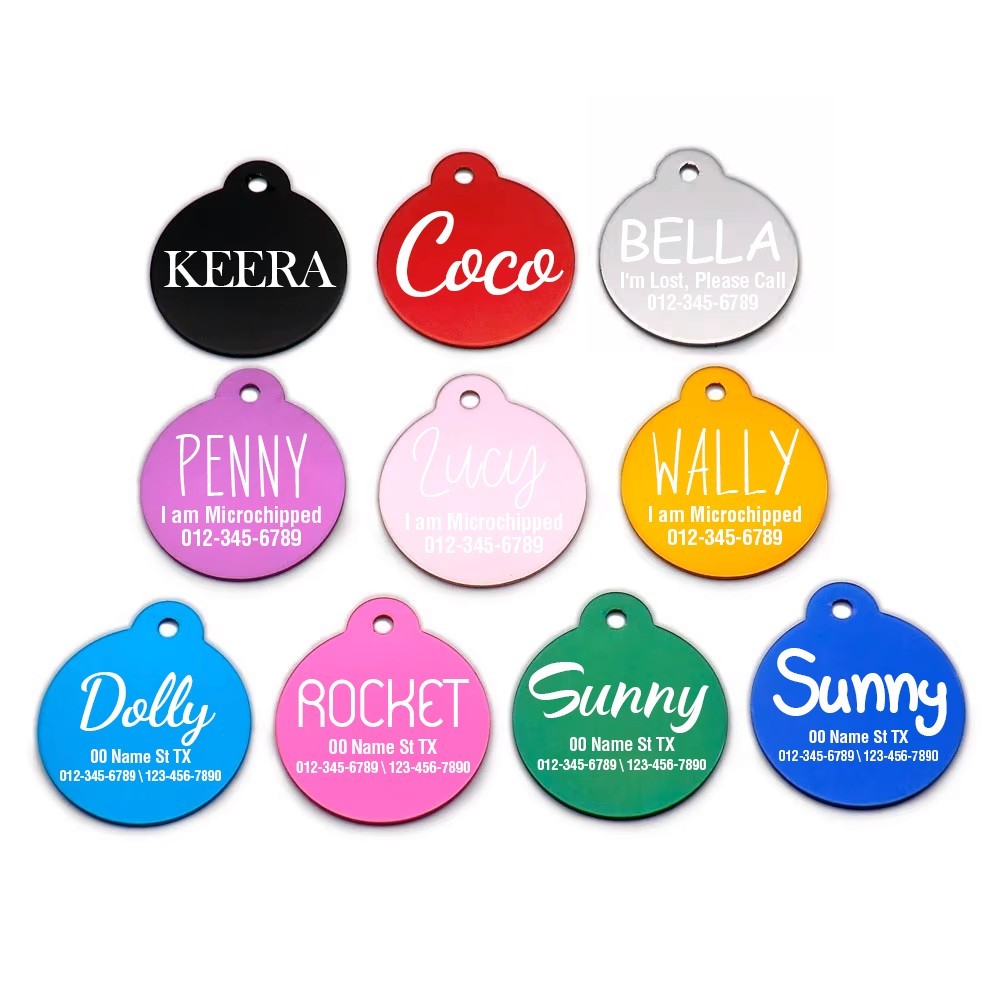 Custom Round Aluminum Pet ID Tag Engraved Placa Perro Gato 10 Colors 2 Sizes USA