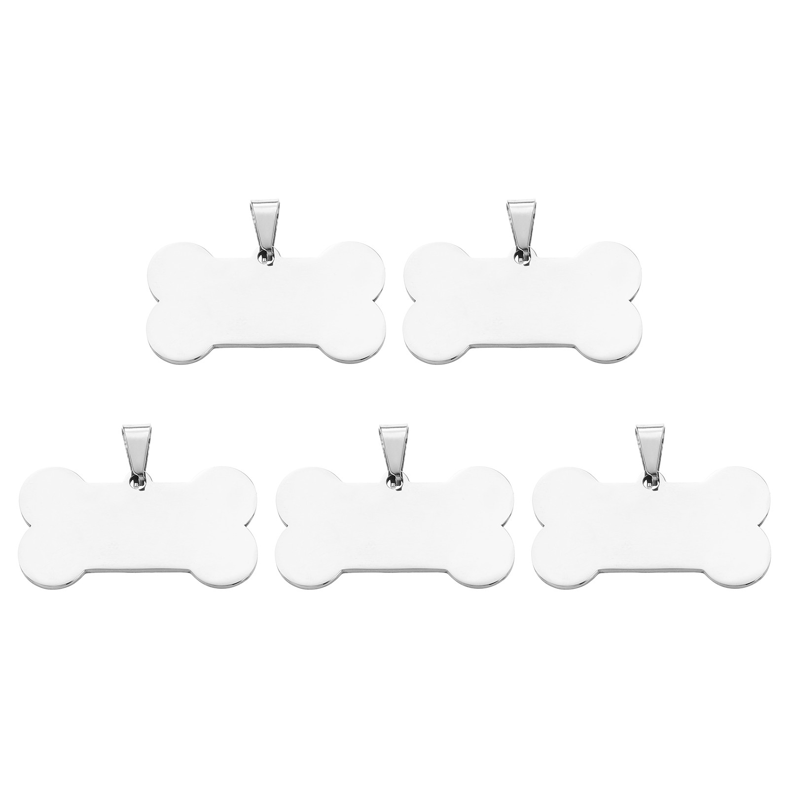 5 Pcs 40mm/1.57 Inch Bone Shape Blank Stamping Tags, Metal Charm, Silver