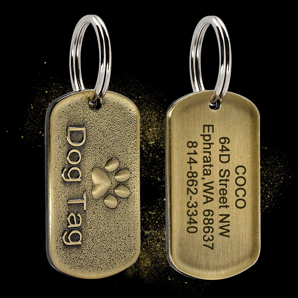 BRASS DOG TAGS MILITARY PERSONALIZED CUSTOM PET NAME ID ENGRAVED FOR COLLAR