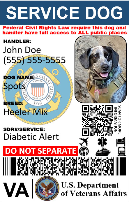 VETERAN SERVICE DOG ID CARD MILITARY 1 SIDED CUSTOMIZABLE PHYSICAL & DIGITAL