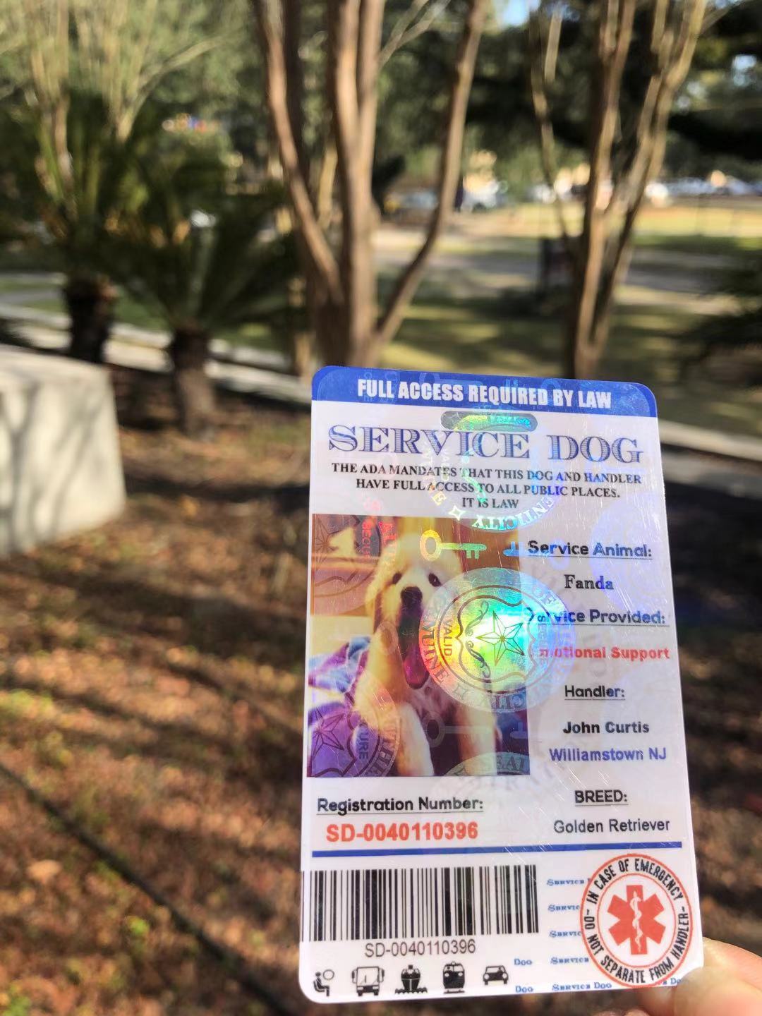 ADA Service Dog Card ID Badge Assistance Animal Badge ESA Holographic Charity