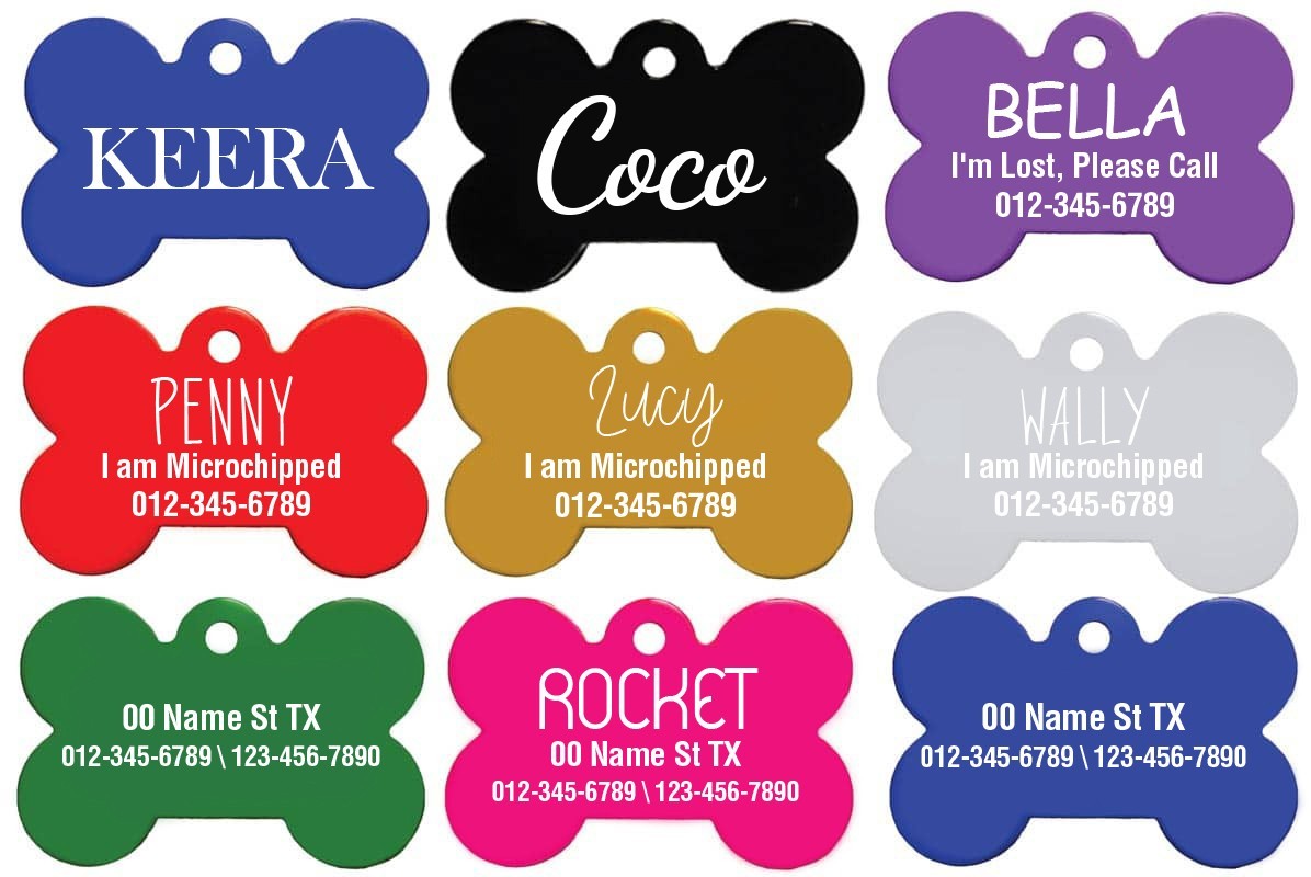 Custom Bone Aluminum Pet ID Tag Engraved Placa Perro Gato 10 Colors 3 Sizes USA