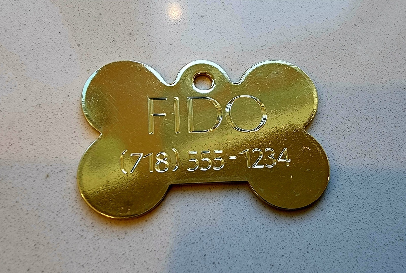 PET TAGS BONE (2.5cm) ID SOLID BRASS 2 SIDE DIAMOND ENGRAVE DOG CAT NAME TAG