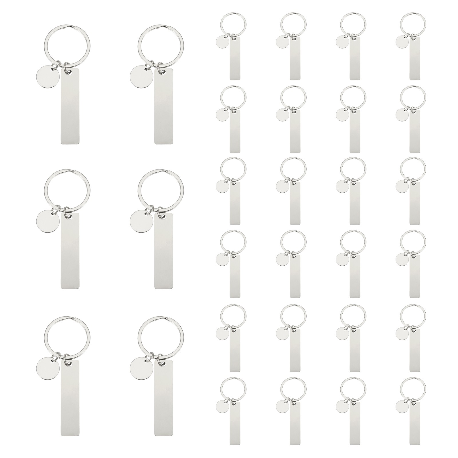 30Pcs Metal Engraving Keychain Blanks, Silver Tone(Rectangular)