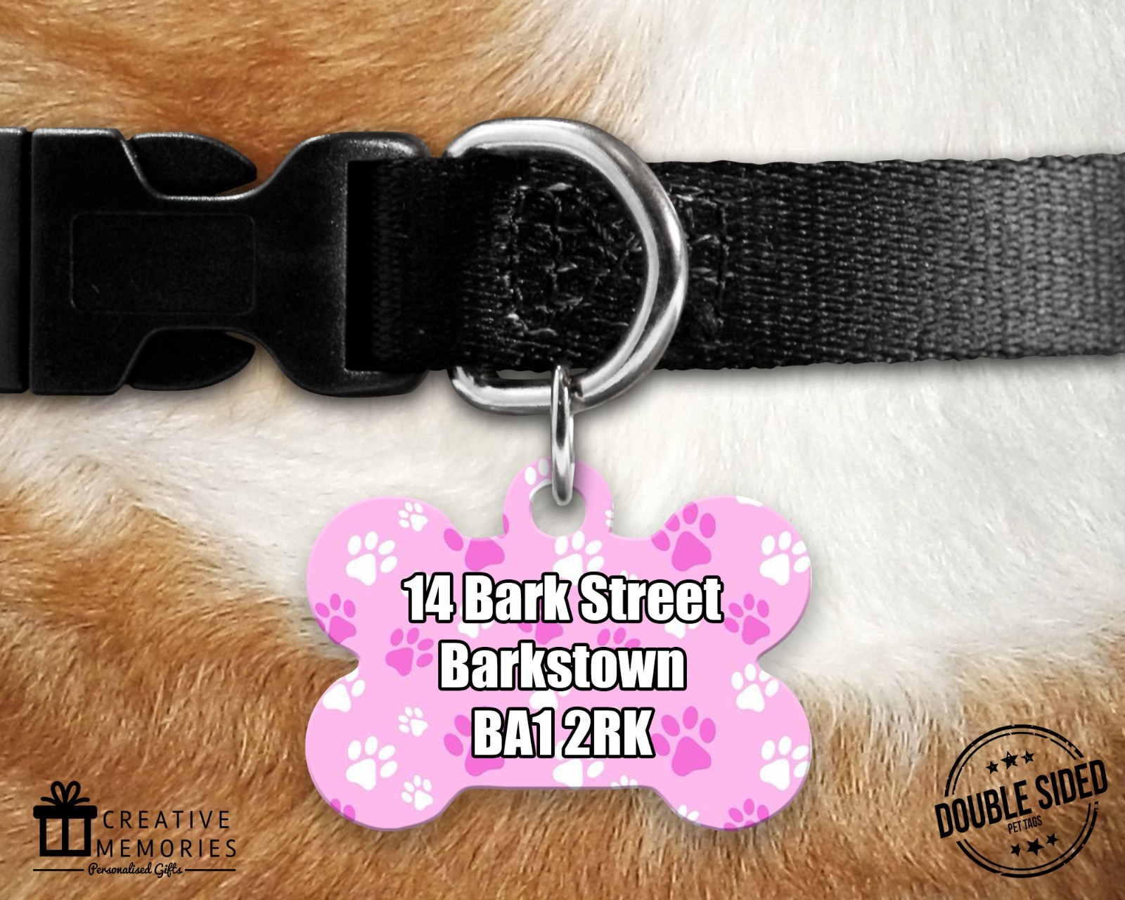 Personalised Pet Tag – Dog Tag – Dog ID Tag – Dog Collar – Pink Paws Pattern