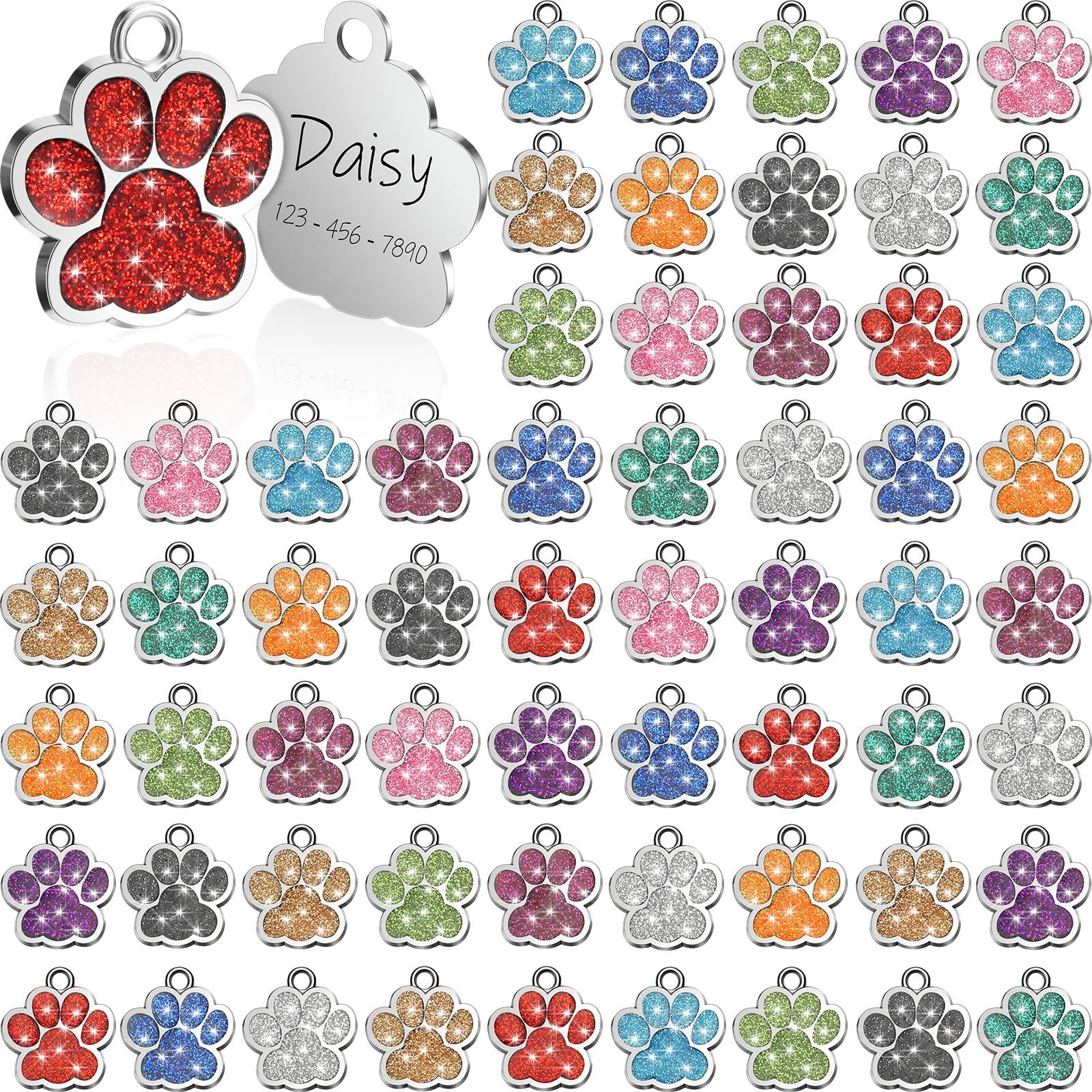 Abbylike 60 Pcs Personalized Paw Print Pet Tag for Dogs and Cats, Blank Pet I…