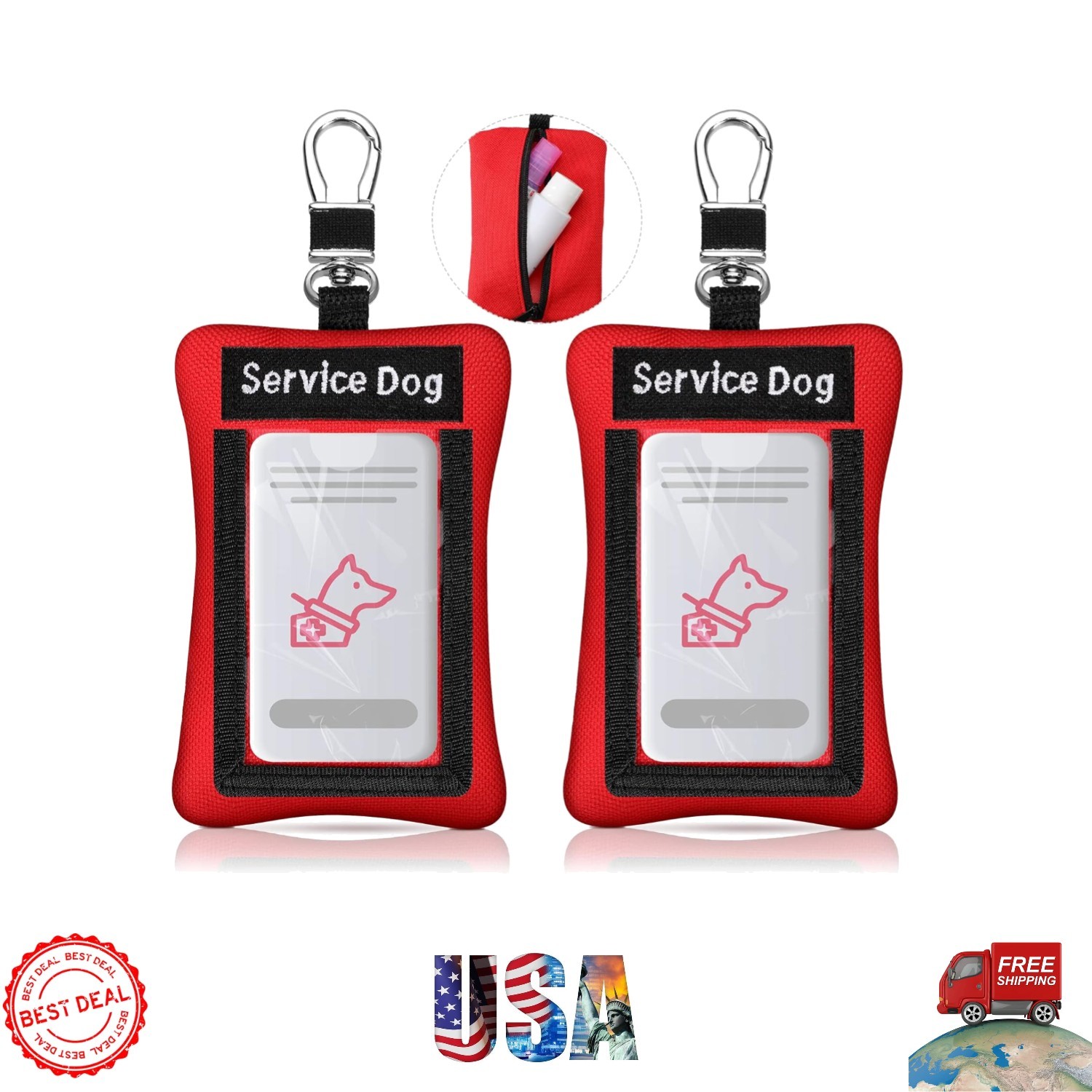 Convenient 2-Piece Service Dog ID Holder Set – Red Clip-On for Easy Display