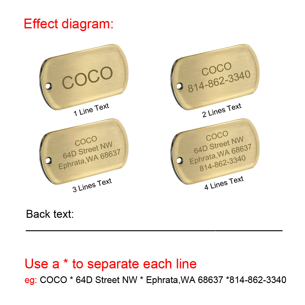 BRASS DOG TAGS MILITARY PERSONALIZED CUSTOM PET NAME ID ENGRAVED FOR COLLAR