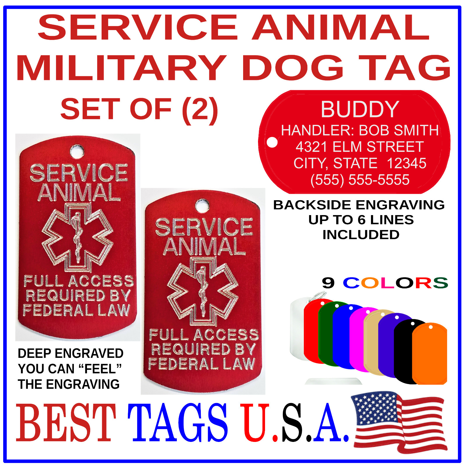 SERVICE ANIMAL ID TAG – PREMIUM Custom Engraved – $6.95 SHIPPED!