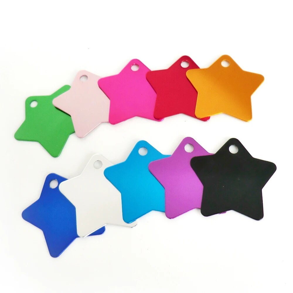 Personalized Anodized Star Aluminum Pet ID Tags Collars Custom For Dog Cat