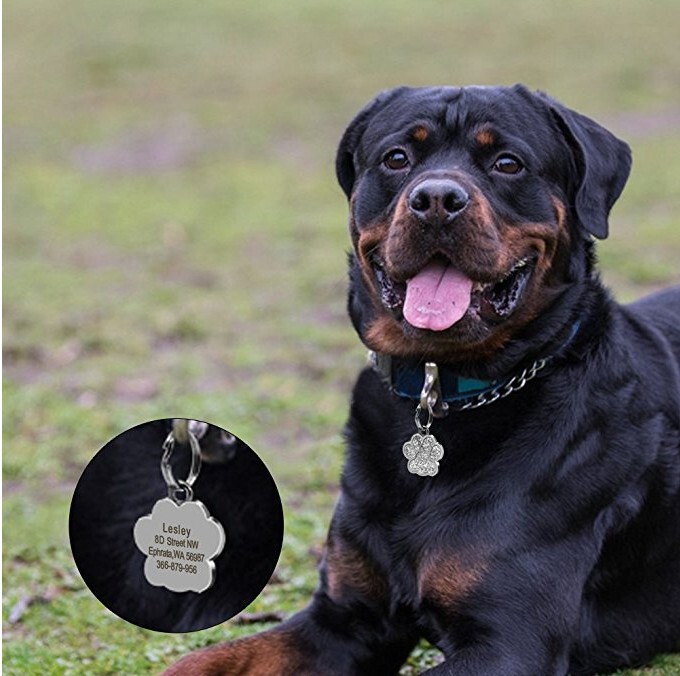 Personalized Paw Glitter Dog Tags Engraved Cat Puppy Pet ID Name Collar Tag New