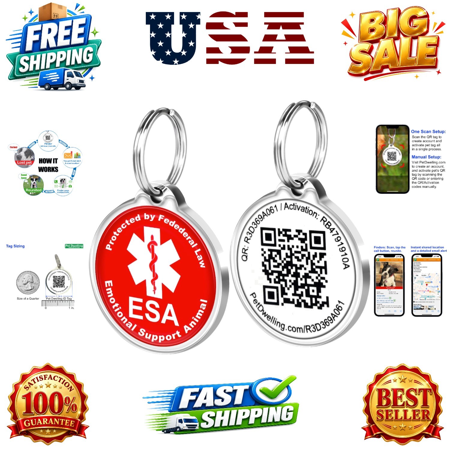 ESA ID Tag with QR Code – Emotional Support Animal Tag for Dogs & Cats, Scan …