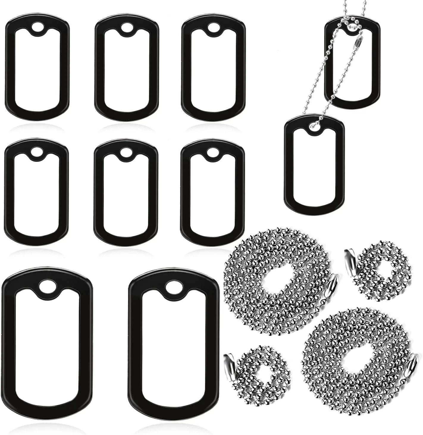 10 Pack Dog Tag Silencers, Engraved Dog Tag Silicone Case with 4 Chains Black…