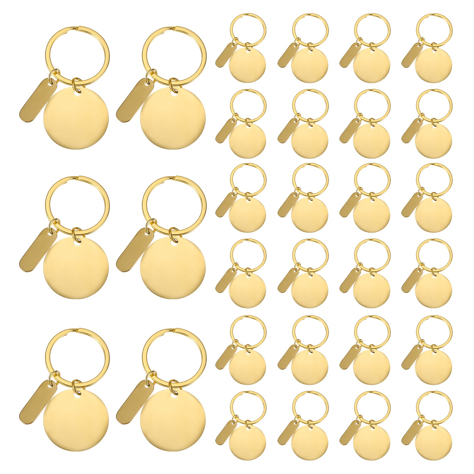 30Pcs, Metal Engraving Keychain Blanks Gold Tone(Round)
